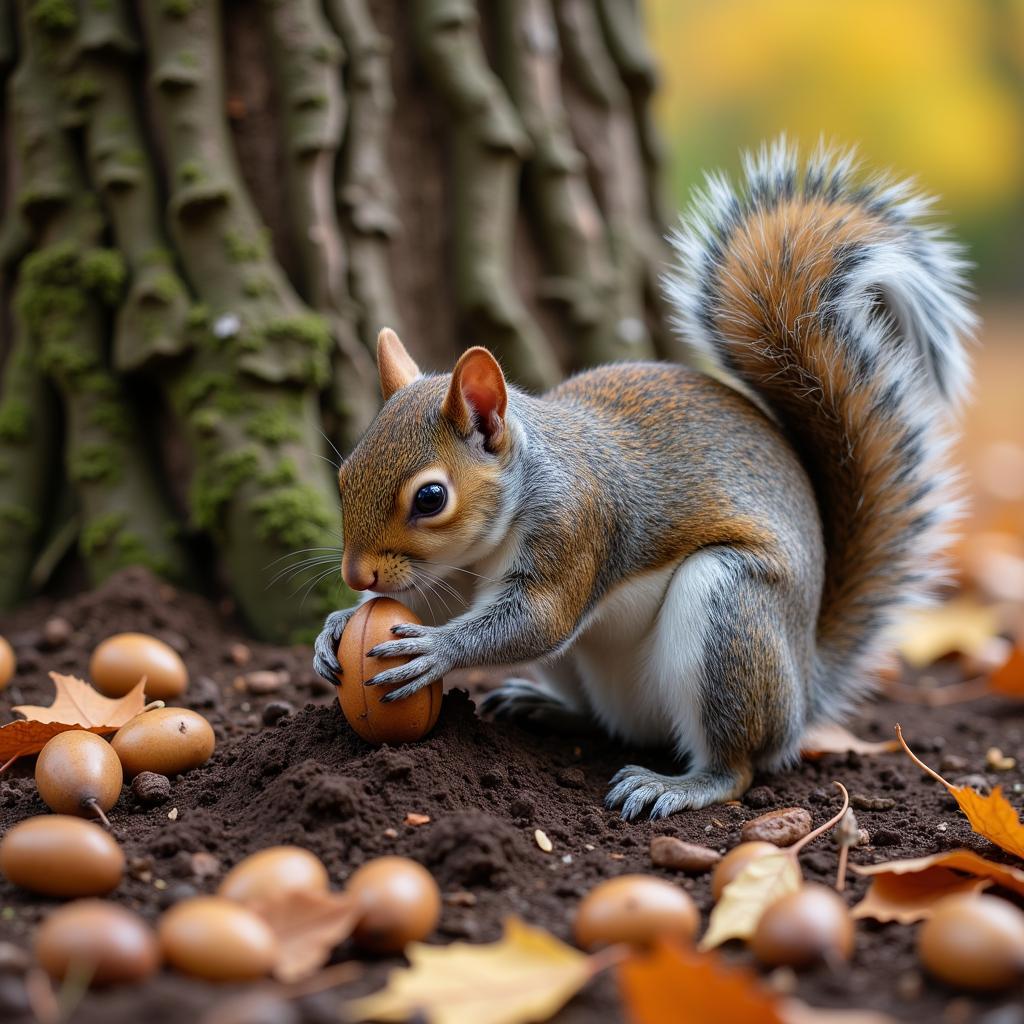 Squirrel Burying Nuts for Winter