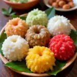 Sticky rice with various toppings, a traditional dish for the first day of the lunar month in Hanoi.