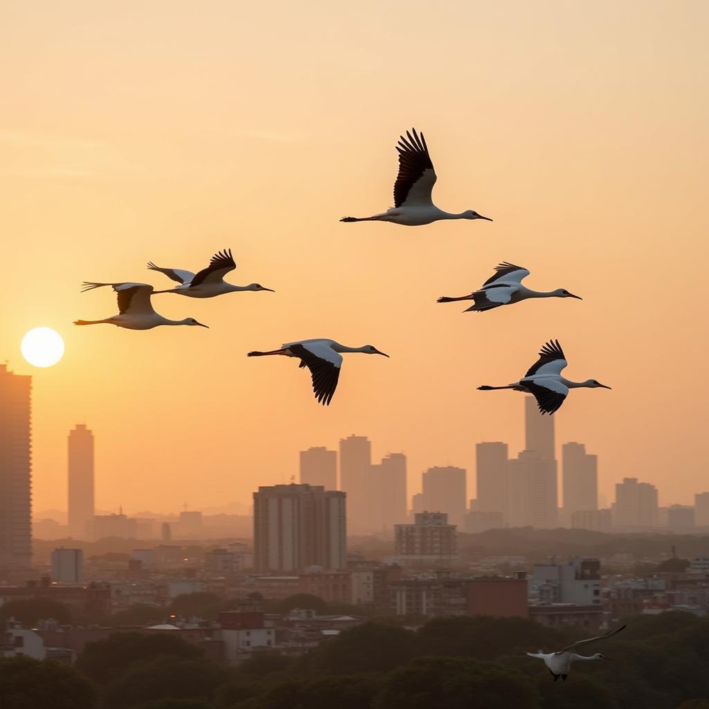 Storks flying over Hanoi