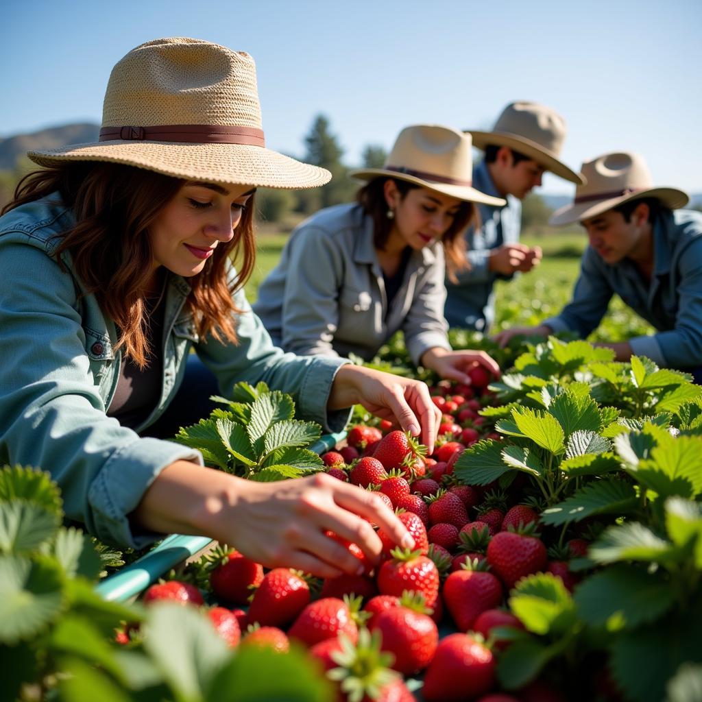 Workers harvesting strawberries in California.