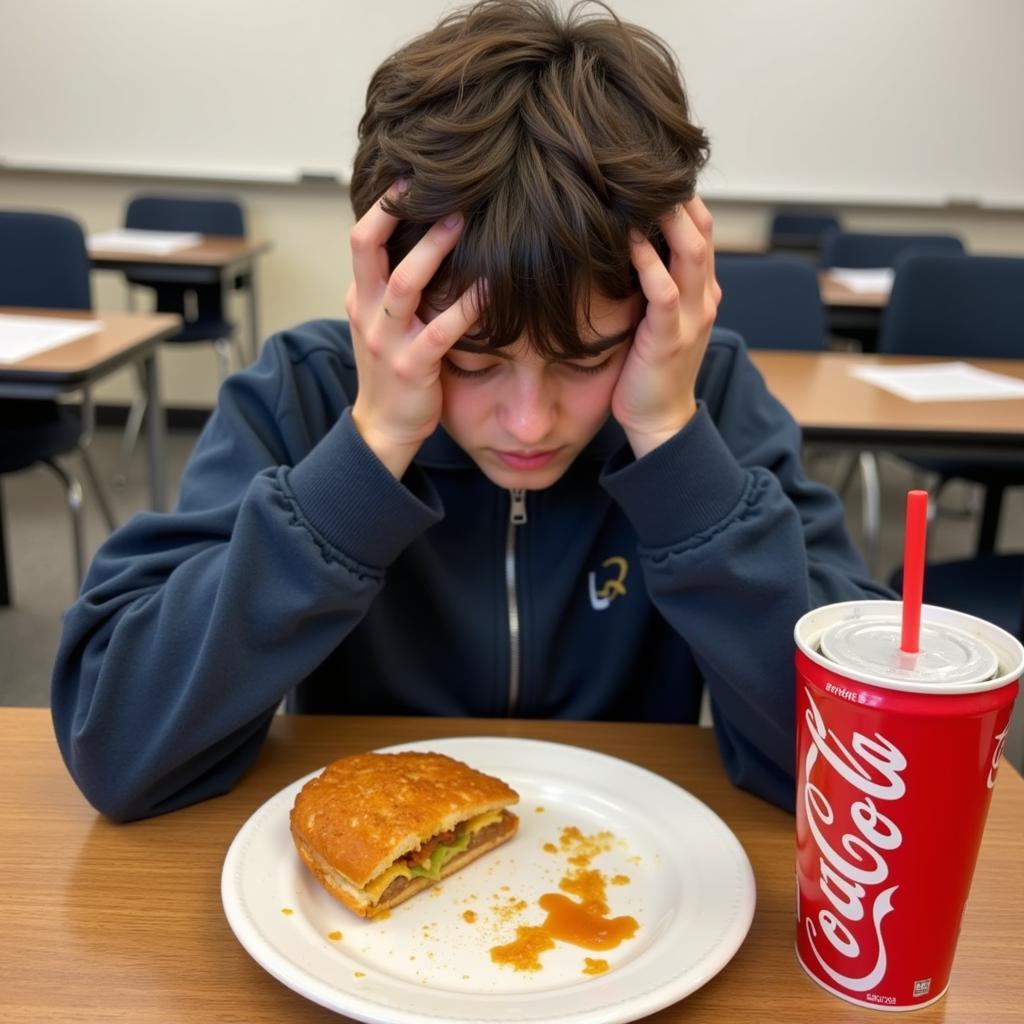 Student struggling with exam due to poor diet