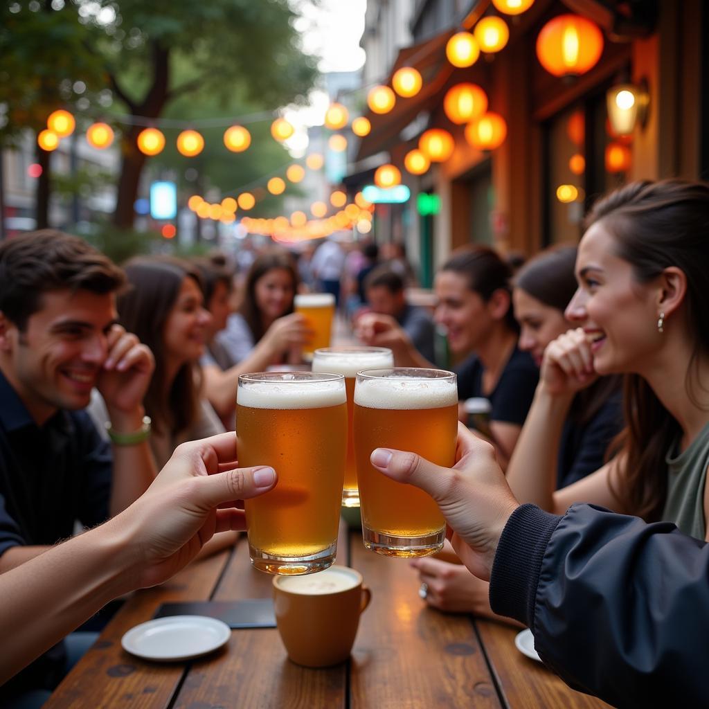 Enjoying Bia Hoi on Ta Hien Street: Groups of friends raising their glasses