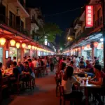 Ta Hien Street at Night: Crowds enjoying bia hoi and street food