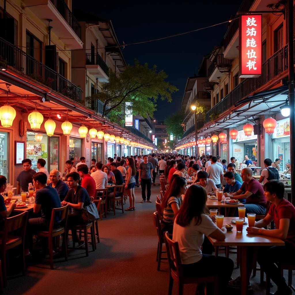 Ta Hien Street at Night: Crowds enjoying bia hoi and street food