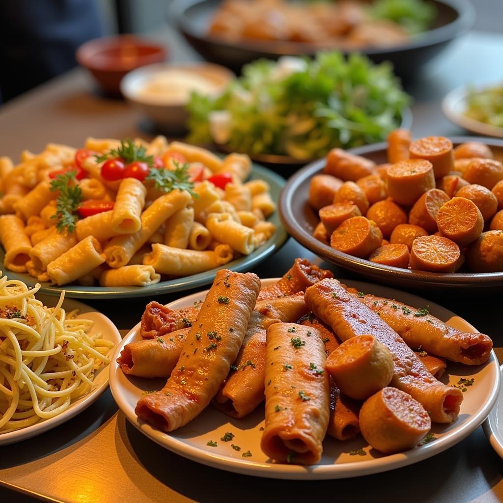 Delicious Street Food on Ta Hien Street: A variety of Vietnamese dishes ready to be enjoyed