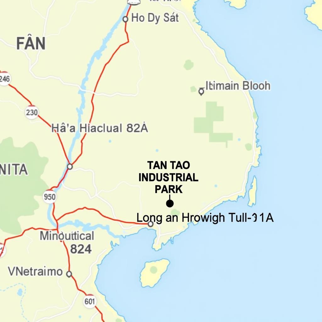 Tan Tao Industrial Park Location Map on a Detailed Road Map of Southern Vietnam