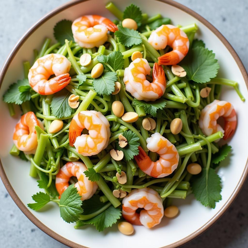 Taro Stem Salad with Shrimp and Herbs