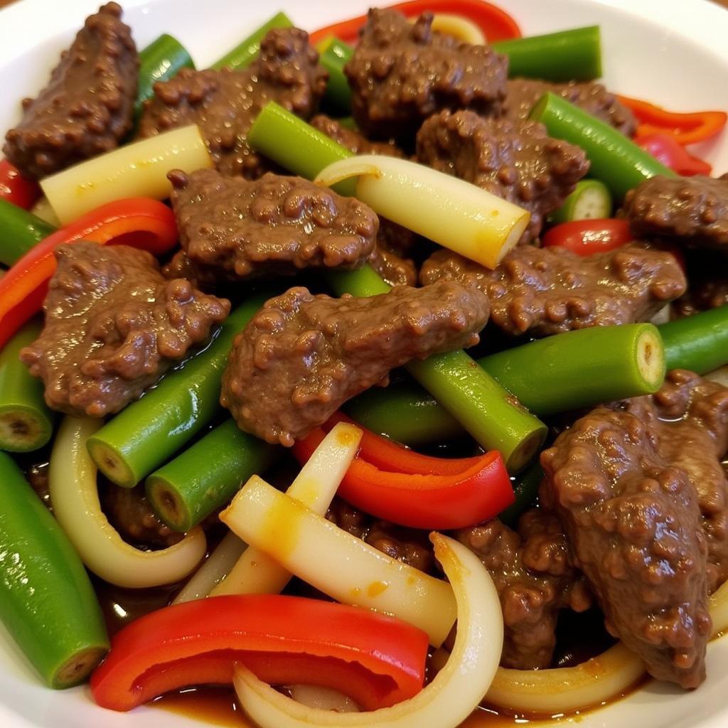 Taro Stem Stir-fry with Beef