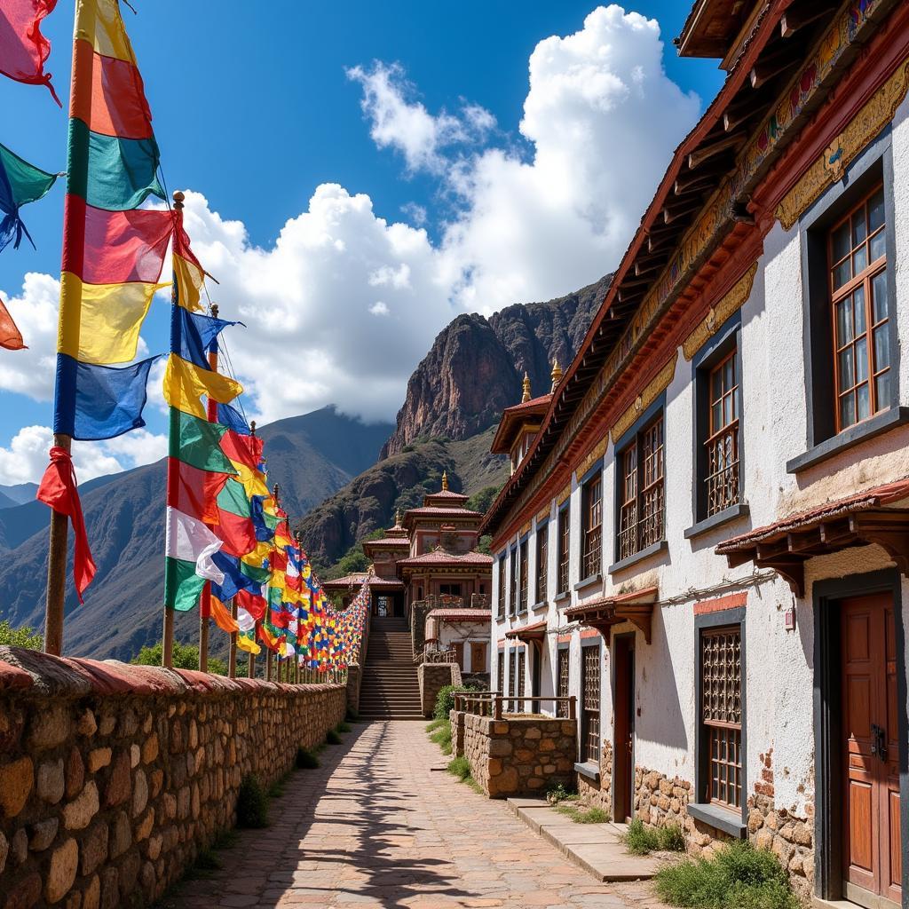 Tibetan Monastery and Prayer Flags