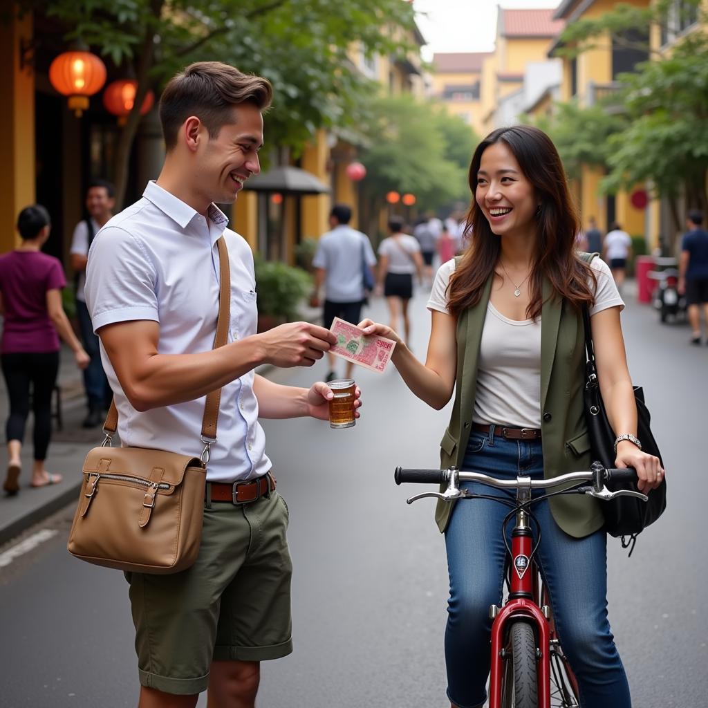 Tourist Paying Cyclo Driver