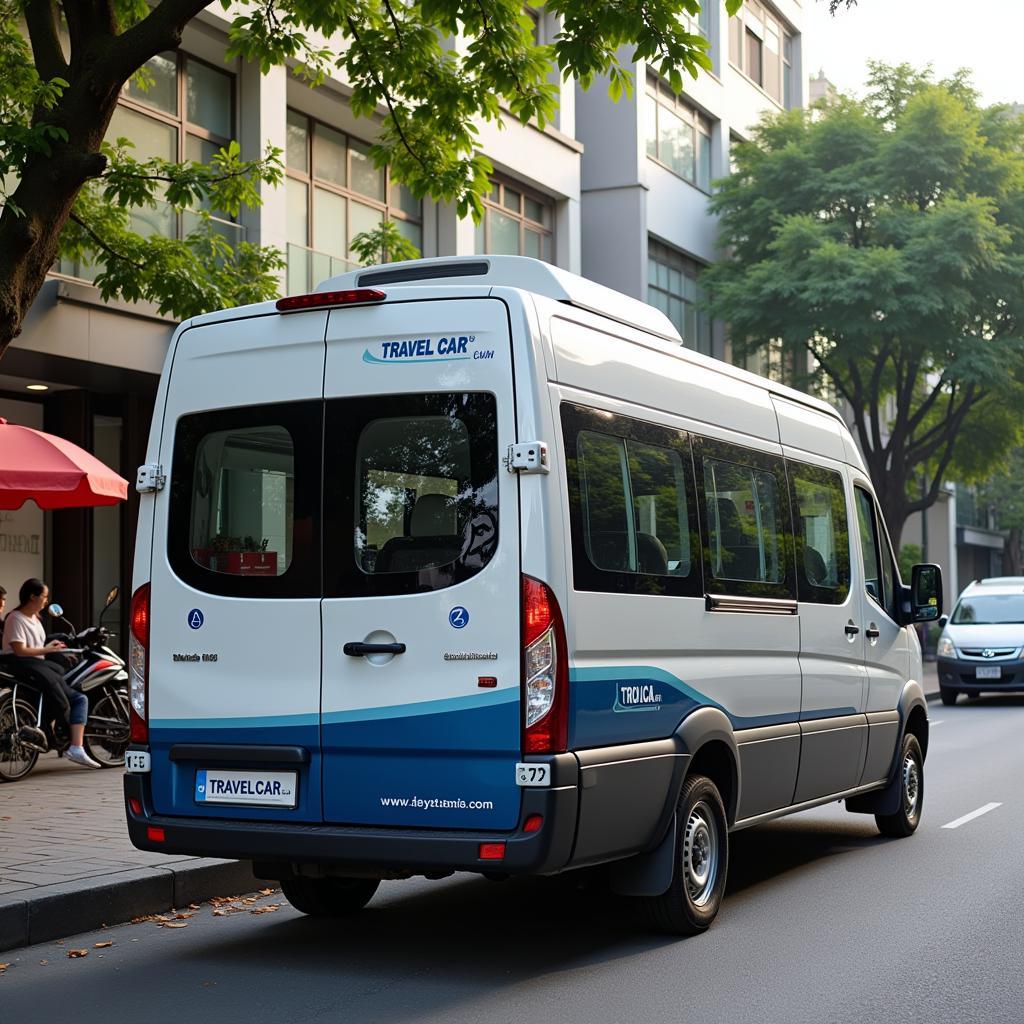 TRAVELCAR 16-seater van on a Hanoi street