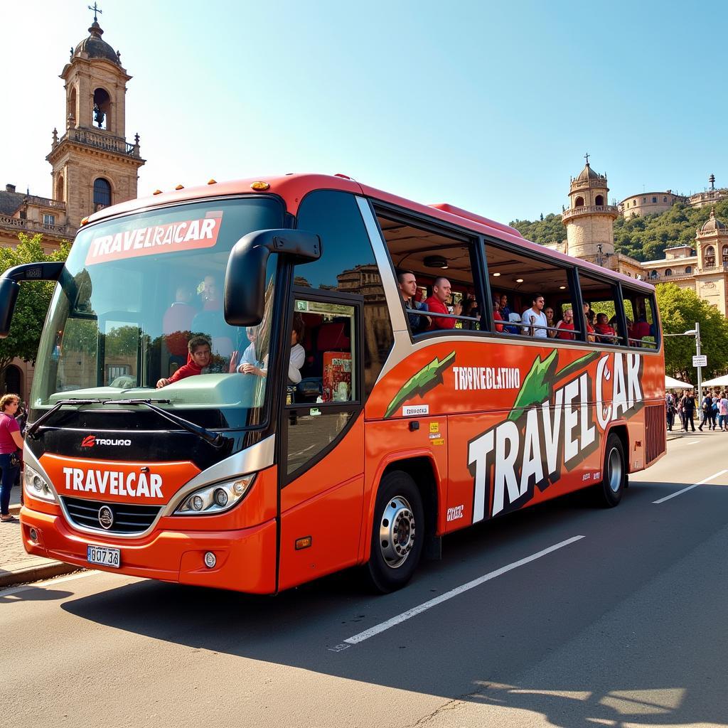 TRAVELCAR Bus Arriving in Buñol for La Tomatina