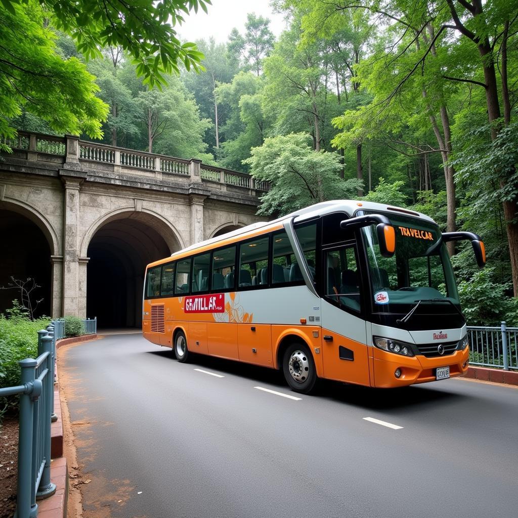 TRAVELCAR bus parked near the Cu Chi Tunnels entrance