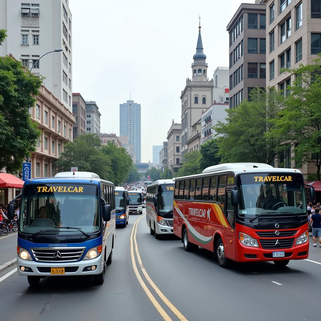 TRAVELCAR fleet of vehicles navigating the streets of Hanoi