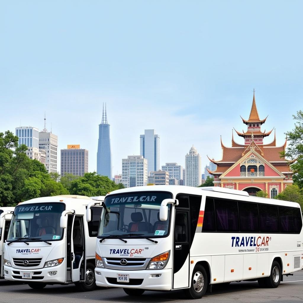 TRAVELCAR's fleet of 16, 29, and 45 seater vehicles for comfortable Hanoi tours.