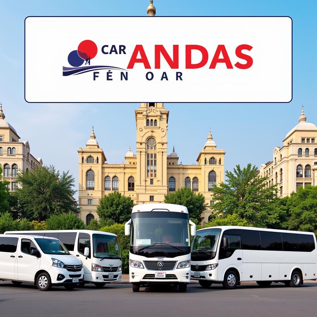 TRAVELCAR's fleet of vehicles parked in front of a Hanoi landmark