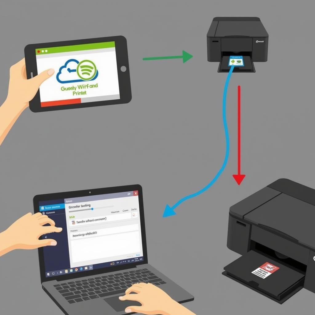 Image showing a person troubleshooting a WiFi printer connection using a laptop.