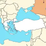 Map of Turkey showing its location between Europe and Asia