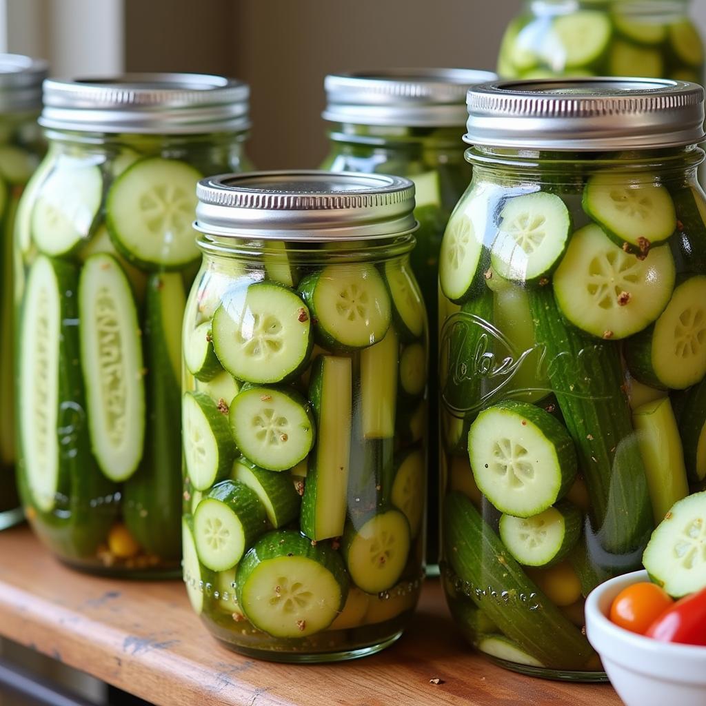 Variety of Pickled Cucumbers in Jars