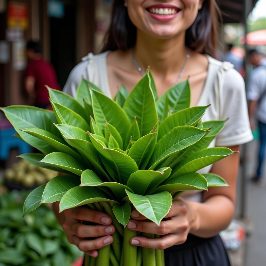 Vendor Selling Fresh Banana Leaves