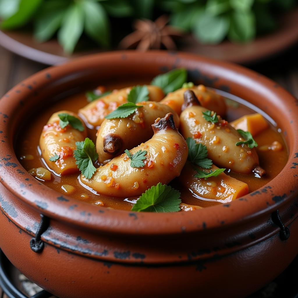 A steaming pot of Vietnamese pig's trotters stew.