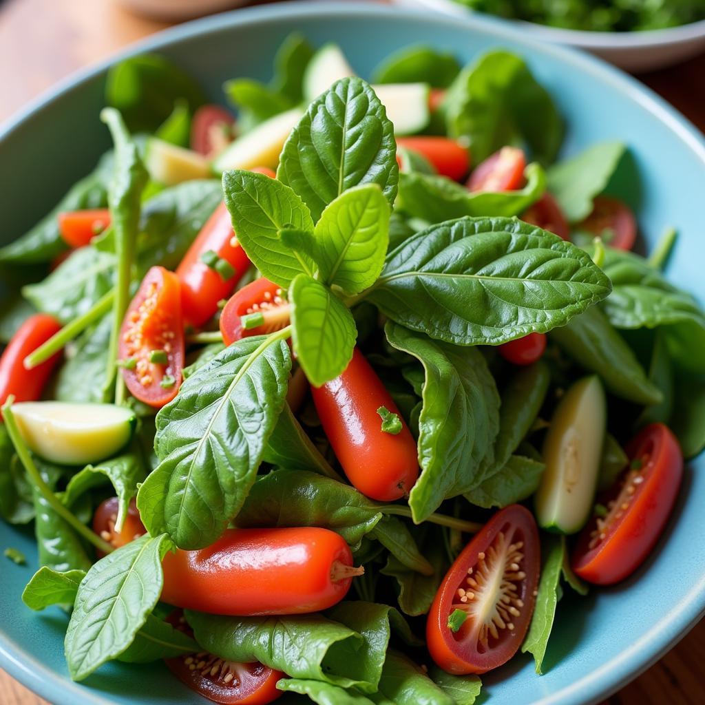 A Vietnamese salad featuring fresh locust tree leaves among other ingredients.