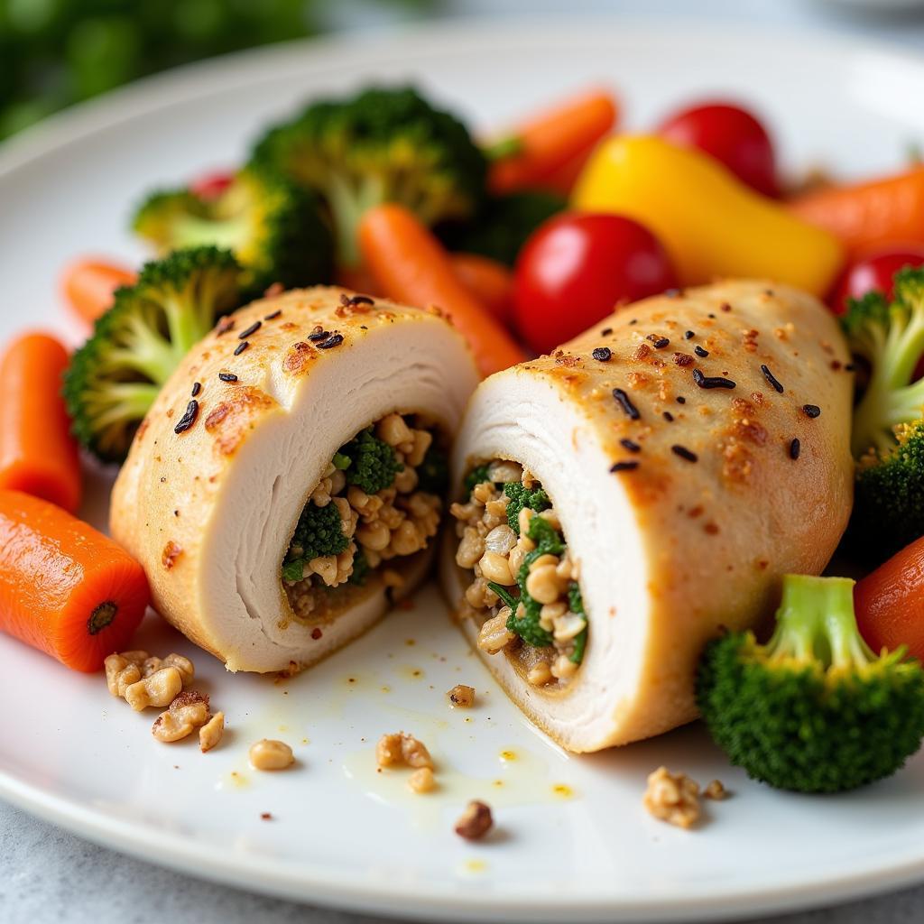 Walnut-Stuffed Chicken Breast with Roasted Vegetables