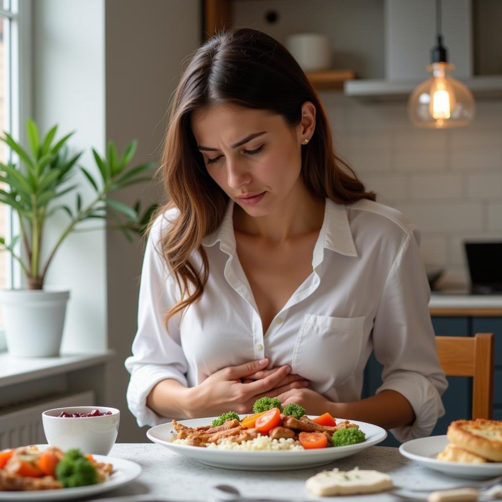 Woman experiencing indigestion after eating